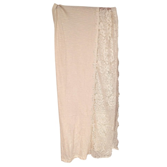 LOGO by Lori Goldstein Accessories - LOGO Lori Goldstein Cream Cotton Knit Scarf with Floral Eyelash Lace 18x72